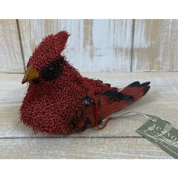 Vintage Seasons of Canon Falls Red Cardinal Feather Ornament w/Tag - Picture 1 of 7
